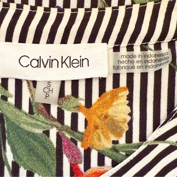 Calvin Klein women’s blouse Floral Striped Women's Top 2-way sleeves size small - Picture 7 of 13